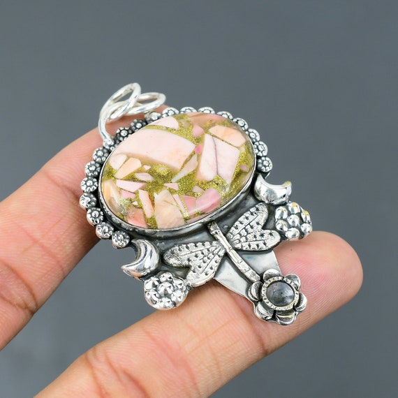 Copper Pink Opal Dragonfly Pendant: Handmade 925 Sterling Silver Jewelry Copper Pink Opal Dragonfly Pendant: Handmade 925 Sterling Silver Jewelry