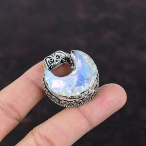 Crescent Moon Milky Opal Pendant: 925 Sterling Silver Handmade Jewelry