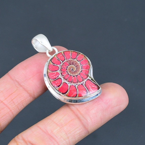 Doublet Ammonite Opal Pendant: Pink Sterling Silver Gemstone Jewelry