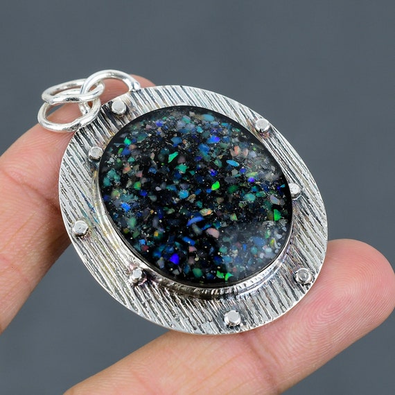 Handmade Black Ethiopian Opal Pendant: 925 Sterling Silver Vintage Jewelry Handmade Black Ethiopian Opal Pendant: 925 Sterling Silver Vintage Jewelry