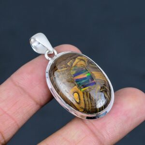 Handmade Ethiopian Opal Boulder Pendant: Sterling Silver Gemstone Jewelry