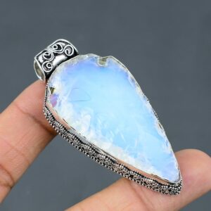 Handmade Milky Opal Pendant: 925 Sterling Silver Vintage Knife Shell