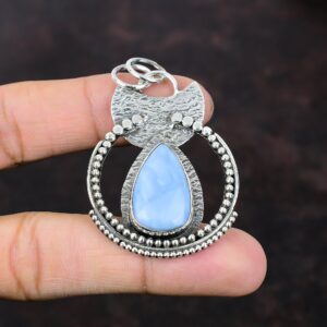 Handmade Owyhee Blue Opal Pendant: 925 Sterling Silver Gemstone Jewelry