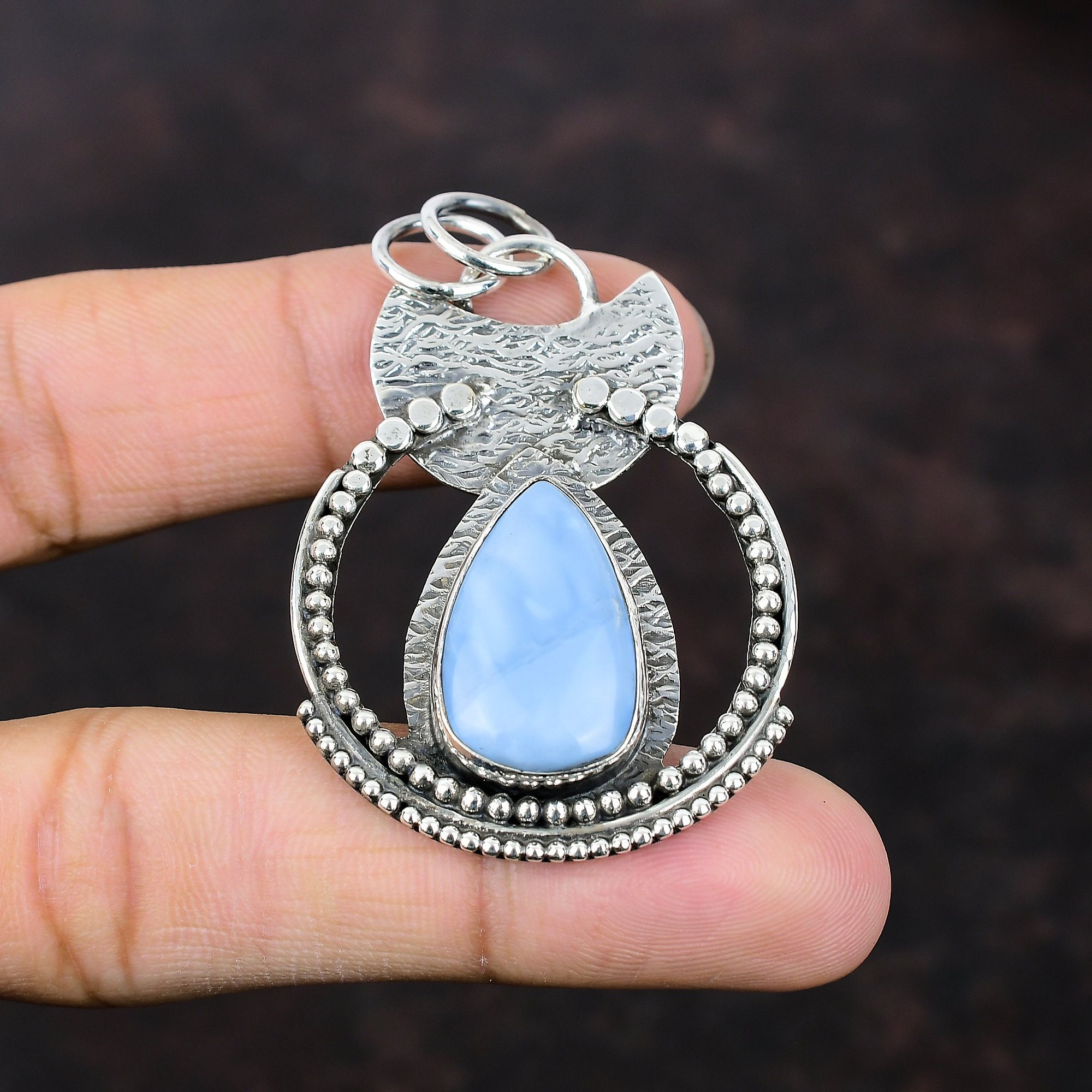 Handmade Owyhee Blue Opal Pendant: 925 Sterling Silver Gemstone Jewelry