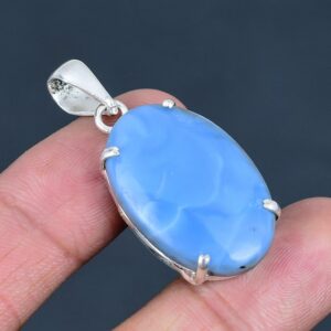 Handmade Owyhee Blue Opal Pendant: 925 Sterling Silver, 18k Gold Plated