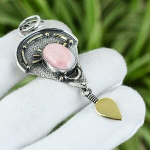 Handmade Pink Opal Pendant: 925 Sterling Silver Oval Gemstone