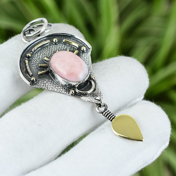 Handmade Pink Opal Pendant: 925 Sterling Silver Pear Gemstone