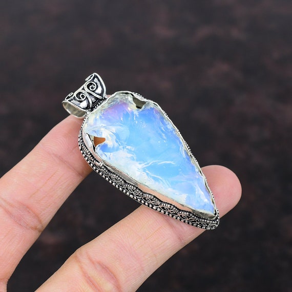 Milky Opal Sterling Silver Pendant: Handmade Vintage Knife Shell Jewelry Milky Opal Sterling Silver Pendant: Handmade Vintage Knife Shell Jewelry