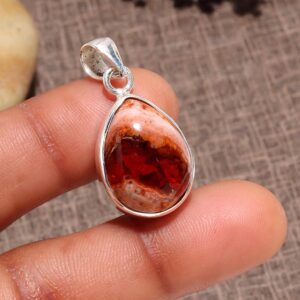 Natural Mexican Fire Opal Pendant, 925 Sterling Silver Necklace