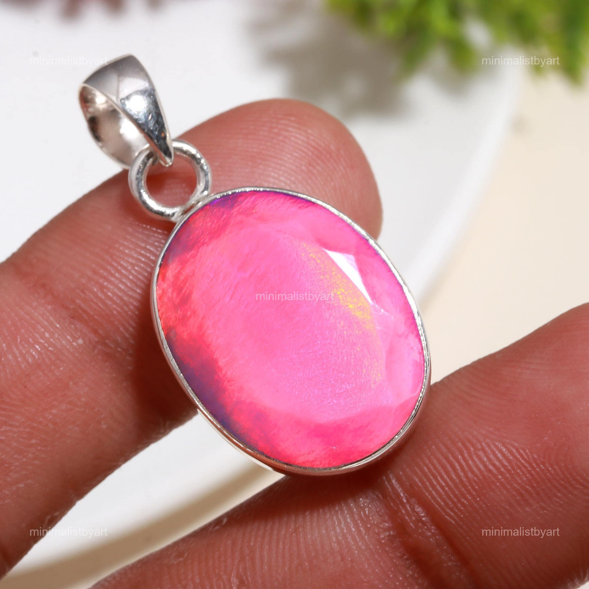 Natural Pink Opal Pendant: 925 Sterling Silver Gemstone Jewelry Natural Pink Opal Pendant: 925 Sterling Silver Gemstone Jewelry