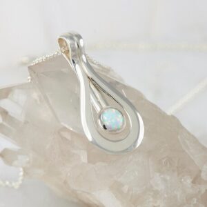 Sterling Silver Opal Pendant Necklace - Modern Teardrop Design