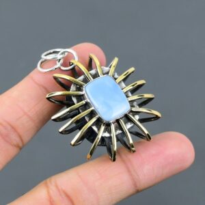 Owyhee Blue Opal Pendant: 925 Sterling Silver, 18k Gold Plated Cage Jewelry