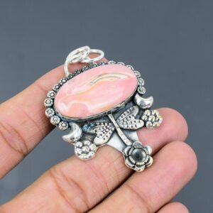 Pink Opal Dragonfly Pendant: Handmade 925 Sterling Silver Ethnic Jewelry