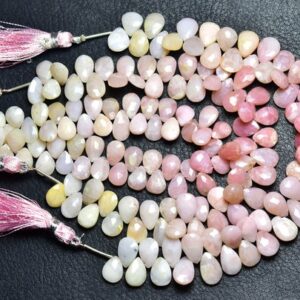 Peru Pink Opal Pear Beads - 7 inches - Beautiful Natural Faceted Peru Pink Opal Briolette - Size is 7.5x9 - 8x11 mm #2571 Peru Pink Opal Pear Beads - 7 inches - Beautiful Natural Faceted Peru Pink Opal Briolette - Size is 7.5x9 - 8x11 mm #2571