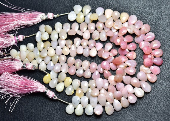 Peru Pink Opal Pear Beads - 7 Inches - Beautiful Natural Faceted Peru Pink Opal Briolette - Size Is 7.5x9 - 8x11 Mm #2571