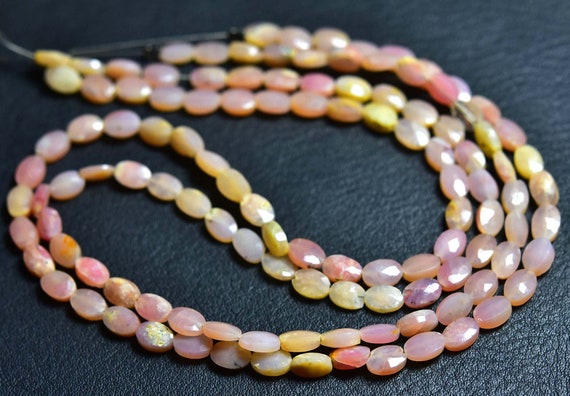 Pink Opal Oval Beads - 13 Inches - Natural Beautiful Pink Opal Faceted Micro Cut Oval Briolette Strand - Size Is 4x6mm #693