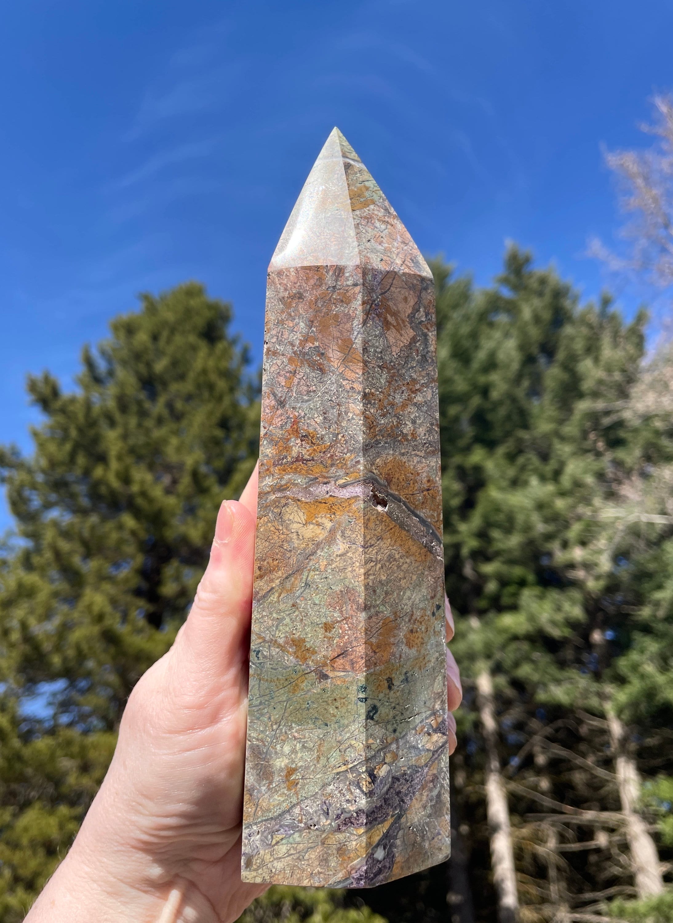 2.58 Lbs Tiffany Stone Opal Fluorite Obelisk Pillar Tower Point Wand Column Generator