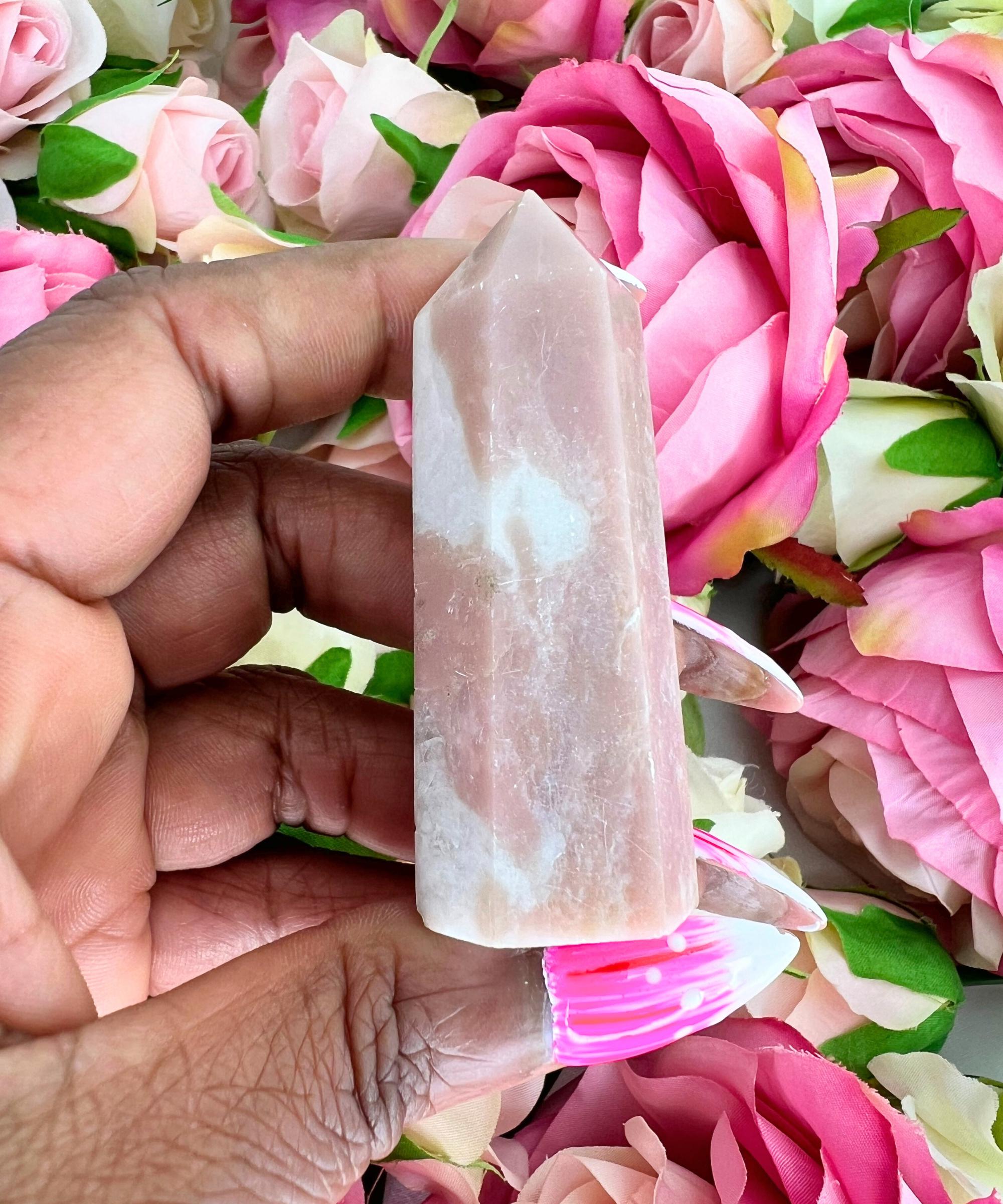 Pink Opal Tower - 2.66” Pink Opal Generator - Natural Pink Opal - Polished Pink Opal - Pink Opal Point - High Quality Pink Opal - 2.0 Oz