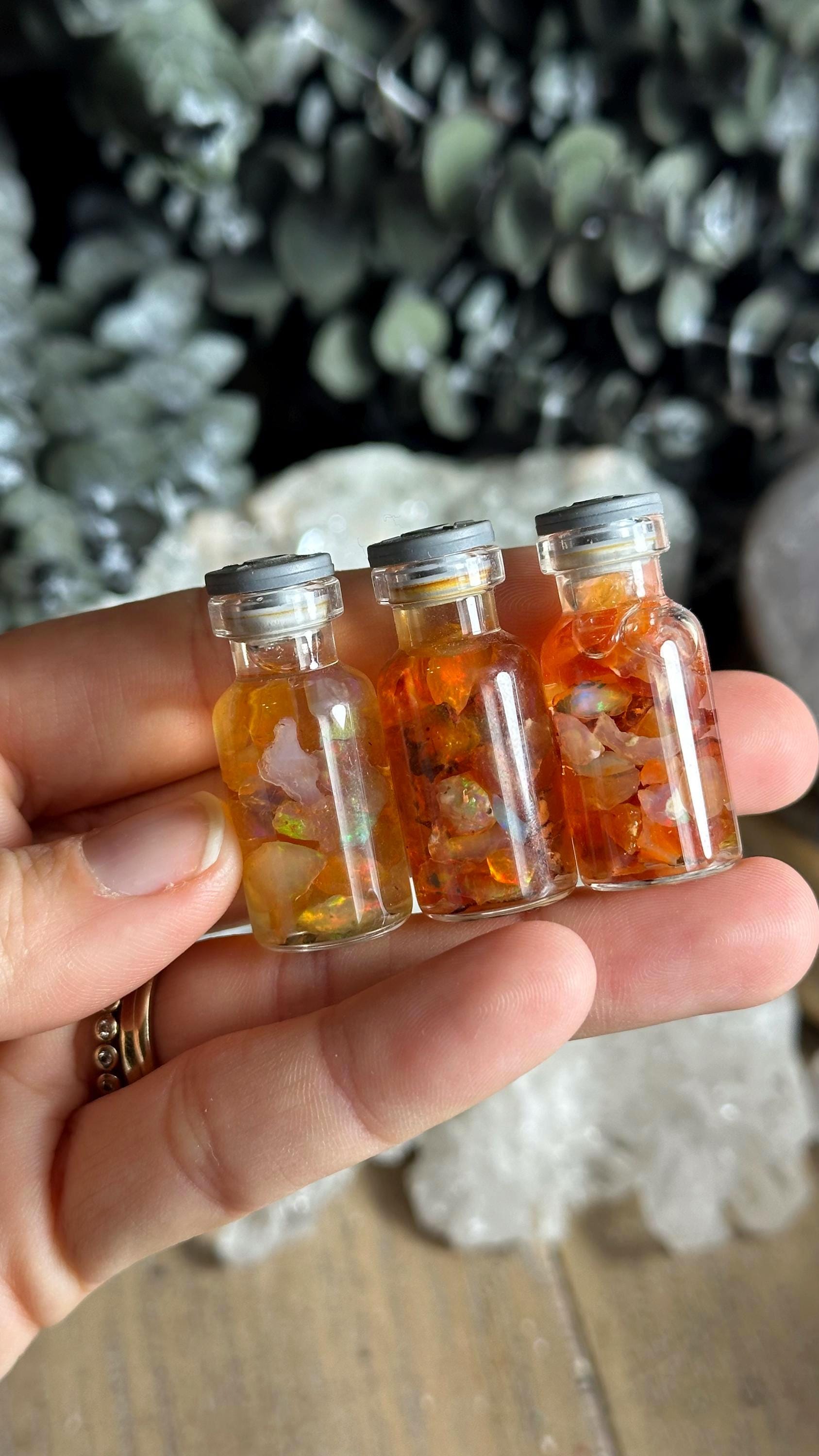 Mexican Fire Opal Bottle, Raw Opal Chips Mexican Fire Opal Bottle, Raw Opal Chips