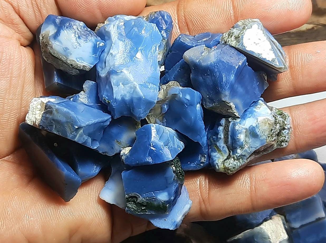 Natural Blue Opal Rough Gemstone: Raw Crystal Specimens Slices Slab Chunk Rock Jewelry Making
