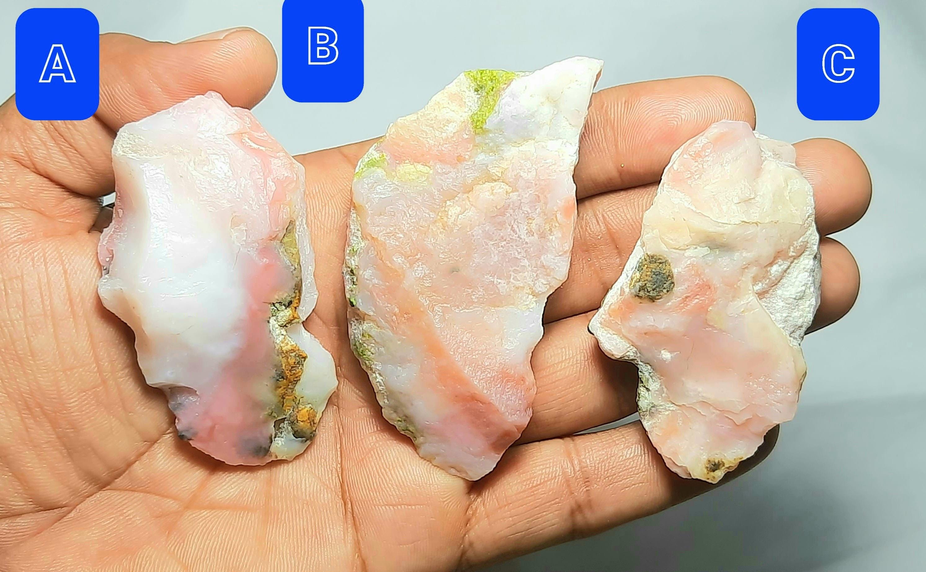 Natural Pink Opal Rough Gemstone: Raw Crystal Specimen, Slices
