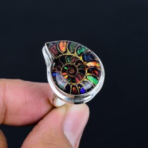 Ammonite Doublet Opal Adjustable Ring: Handmade 925 Sterling Silver Ammonite Doublet Opal Adjustable Ring: Handmade 925 Sterling Silver