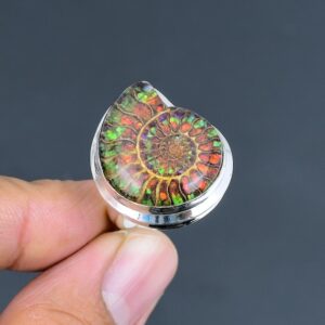 Ammonite Doublet Opal Ring: Handmade 925 Sterling Silver, Adjustable Ammonite Doublet Opal Ring: Handmade 925 Sterling Silver, Adjustable