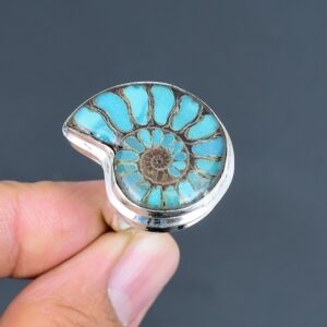 Ammonite Doublet Opal Ring: Sterling Silver Adjustable Gemstone Ammonite Doublet Opal Ring: Sterling Silver Adjustable Gemstone