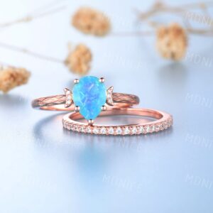 Blue Opal Engagement Ring Set: Rose Gold Pave Wedding Band