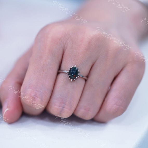 Dainty Black Opal Ring: Sterling Silver, Handmade Jewelry