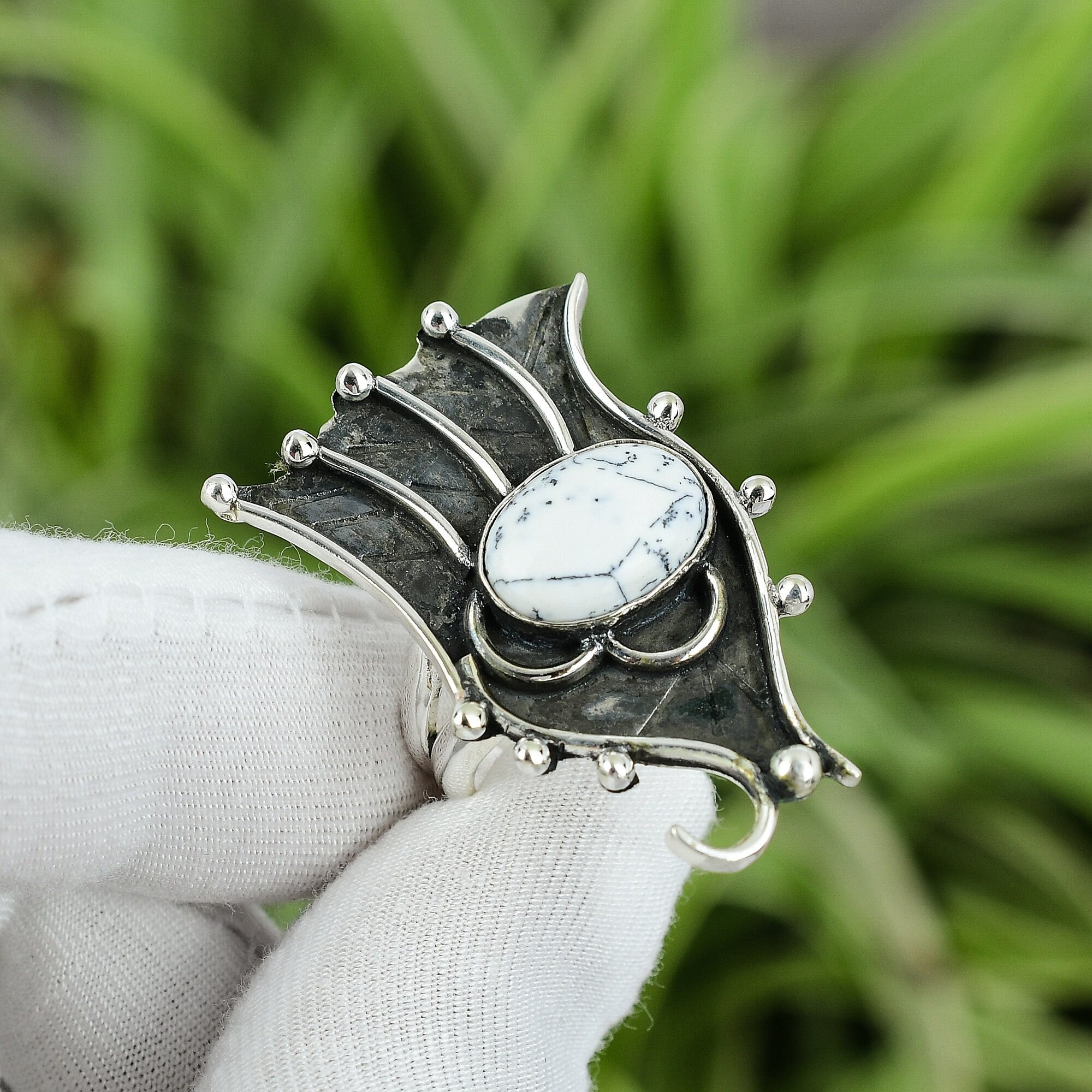 Dendrite Opal Ring: Handmade 925 Sterling Silver, Size 9