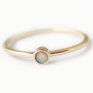 Opal Engagement Ring • Dainty Opal Solitaire • 14k/18k Gold or Sterling Silver • Minimalist Bezel Ring • October Birthstone Gift