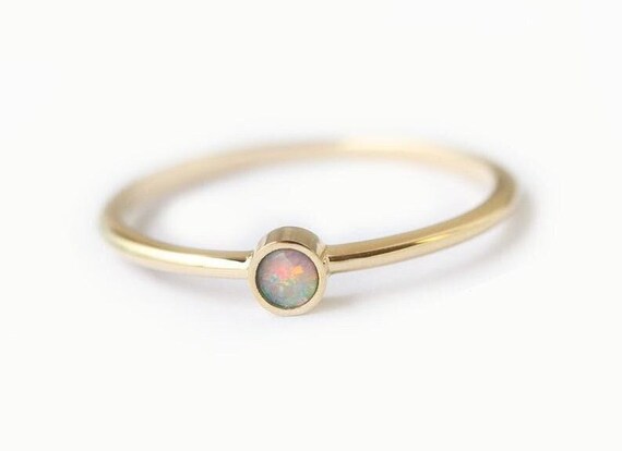 Opal Engagement Ring • Dainty Opal Solitaire • 14k/18k Gold Or Sterling Silver • Minimalist Bezel Ring • October Birthstone Gift