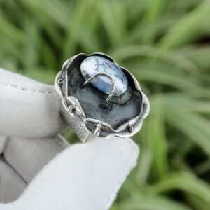 Handmade Dendrite Opal Ring: Adjustable Sterling Silver Solitaire Handmade Dendrite Opal Ring: Adjustable Sterling Silver Solitaire