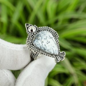 Handmade Dendrite Opal Ring: Pear Gemstone, Sterling Silver, Size 8.75 Handmade Dendrite Opal Ring: Pear Gemstone, Sterling Silver, Size 8.75
