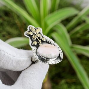 Handmade Pink Opal Ring: 18K Gold Plated Sterling Silver Flower Jewelry Handmade Pink Opal Ring: 18K Gold Plated Sterling Silver Flower Jewelry