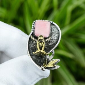 Handmade Pink Opal Angel Ring: 925 Sterling Silver Adjustable Band Handmade Pink Opal Angel Ring: 925 Sterling Silver Adjustable Band