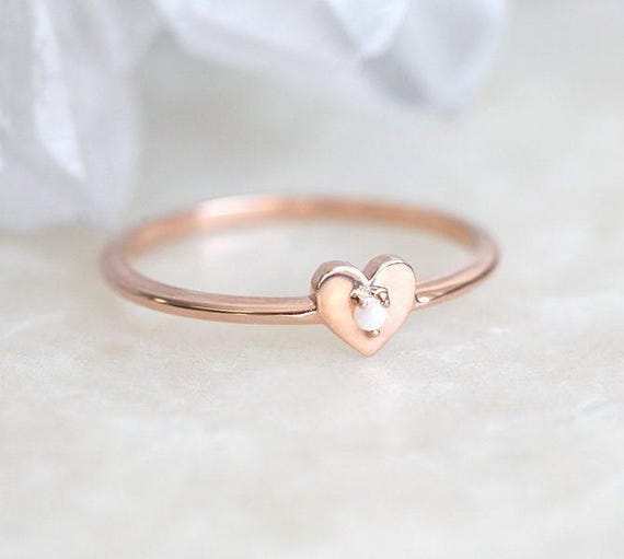 Heart Ring • Opal Heart Ring In 14k/18k Gold • Dainty Gold Ring • Promise Ring • Gift For Her