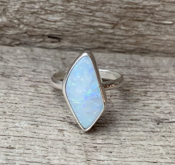 Luminescent Blue Free Form Boulder Super Sparkly Opal Sterling Silver Ring | Opal Ring | October Birthstone | Silver Ring | Boho