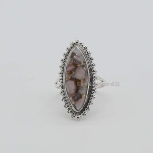 Marquise Pink Opal Copper Ring: 925 Sterling Silver October Birthstone Marquise Pink Opal Copper Ring: 925 Sterling Silver October Birthstone