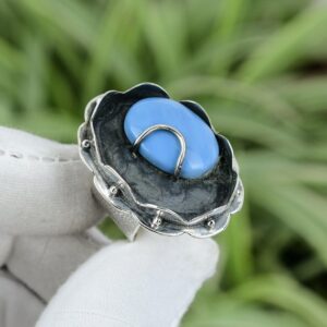 Owyhee Blue Opal Ring: Adjustable 925 Sterling Silver, Handmade Owyhee Blue Opal Ring: Adjustable 925 Sterling Silver, Handmade