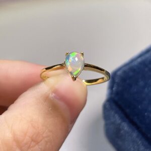 Pear Opal 925 Sterling Silver Ring: Dainty Gemstone Band