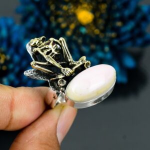 Pink Opal Skeleton Ring: 18K Gold Plated 925 Sterling Silver, Adjustable Pink Opal Skeleton Ring: 18K Gold Plated 925 Sterling Silver, Adjustable