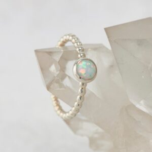 Opal Ring- Silver opal ring- Modern Opal Ring with dotted pattern band- Sterling Silver Ring- Silver jewelry