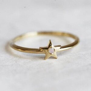 Opal Ring • Solid Gold Star Ring • Thin Stacking Band • Everyday Ring • Promise Ring