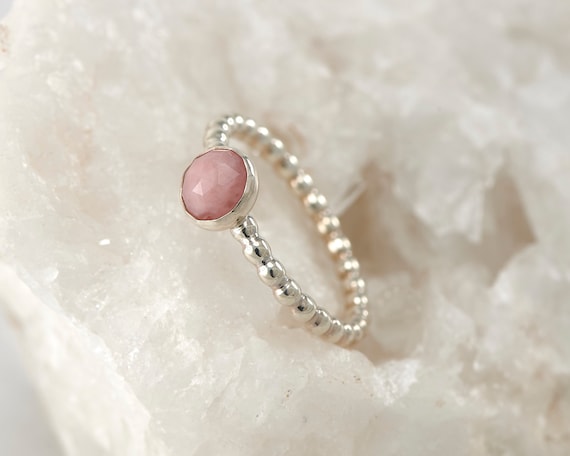 Sterling Silver Pink Opal Ring, October Birthstone