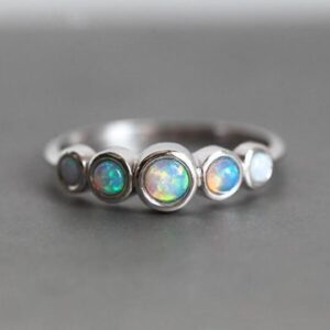 Opal Wedding Band • Five Stone Opal Ring • 14k/18k Gold or Platinum • Rainbow Opal Ring • Gift for Her Opal Wedding Band • Five Stone Opal Ring • 14k/18k Gold or Platinum • Rainbow Opal Ring • Gift for Her