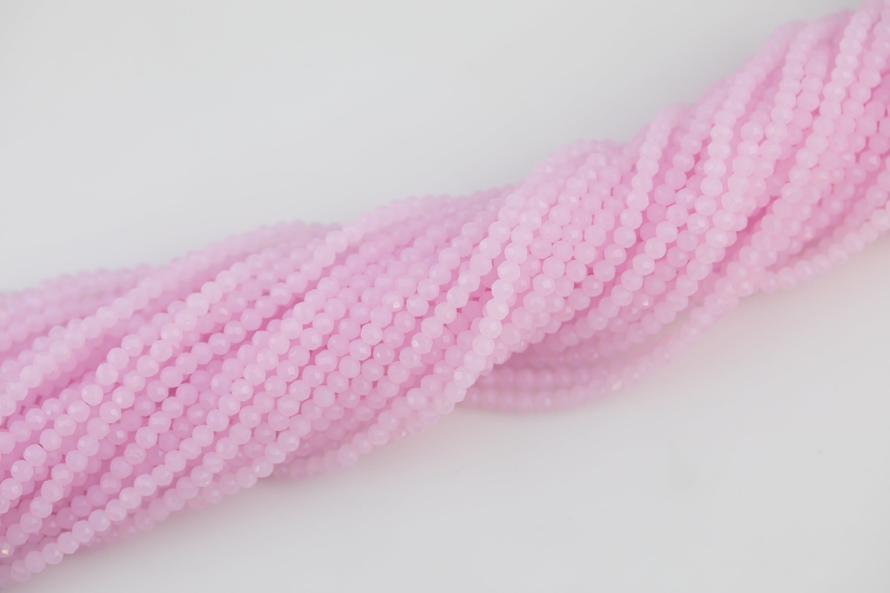 3mm Crystal Rondelle -2 Or 5 Or 10 Strands- Extra Fine-14 Inches Long About 100+ Beads - Pink Opal