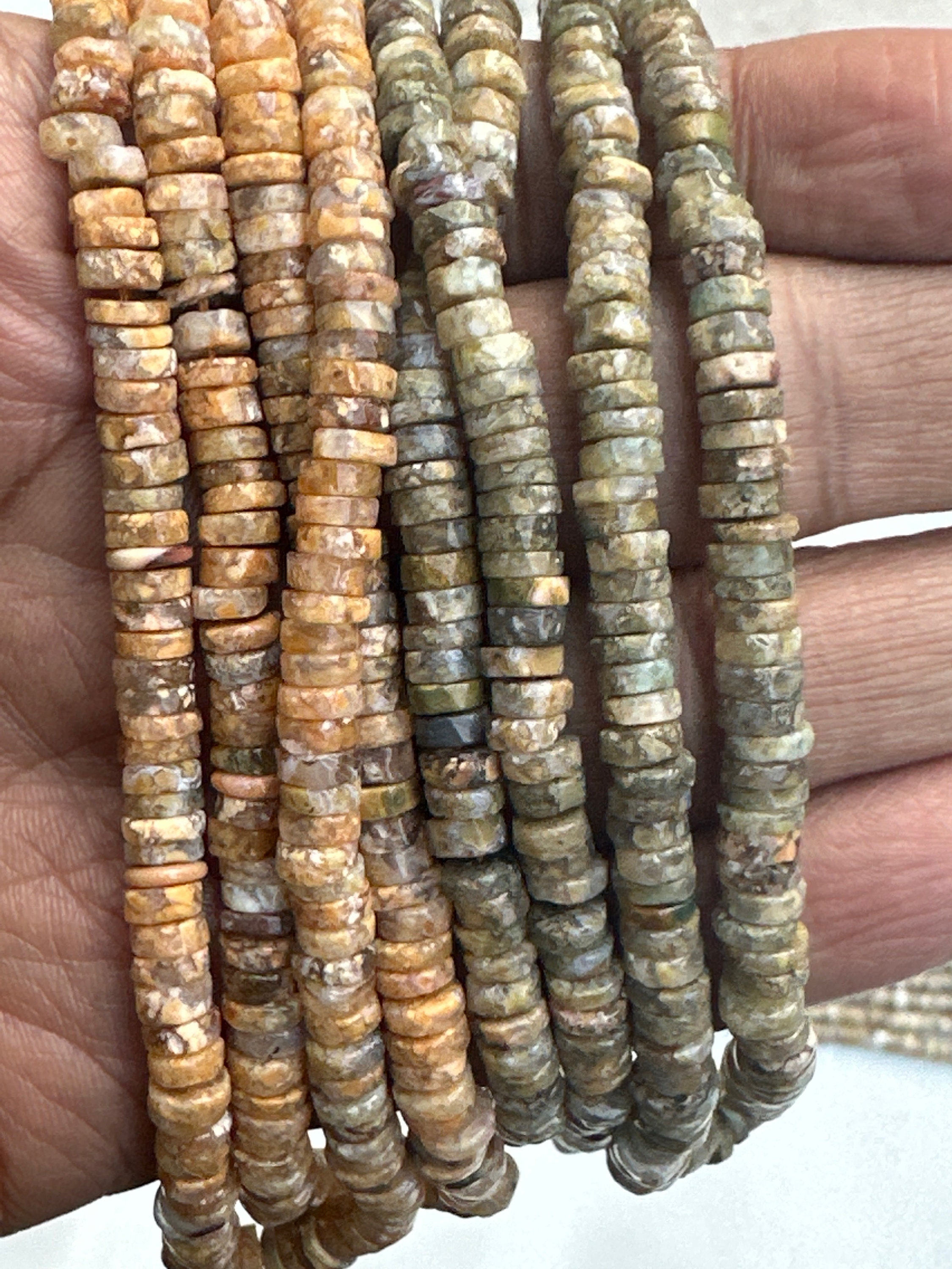 4 Strands Of Breccieated Honey Opal Rondelle Beads 4-6mm 8"
