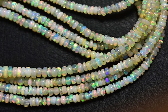 Aaa Flashes Ethiopian Opal Beads - Natural Most Beautiful Smooth Ethiopian Opal Rondelle Beads - Size Is 3- 4.5 Mm #2094